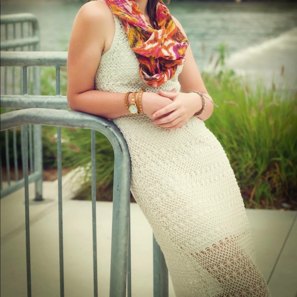 Long crochet cream dress